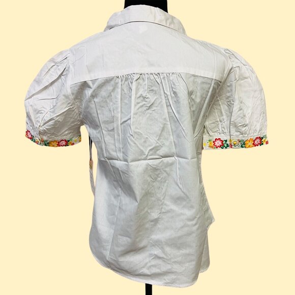 Looney Tunes x Unique Vintage Bugs Bunny Blouse Button Up Embroidered Floral Top - Picture 3 of 12